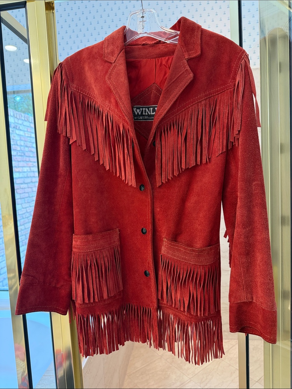 Vintage-Inspired Red Suede Fringe Jacket
